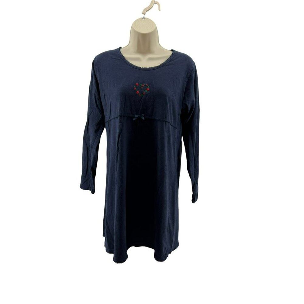 Vintage Victoria's Secret Country Sleep Shirt Navy Embroidered Womens Small